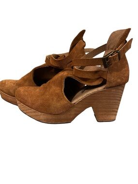 Free People Tan Suede Cutout Block Heel Sandals
